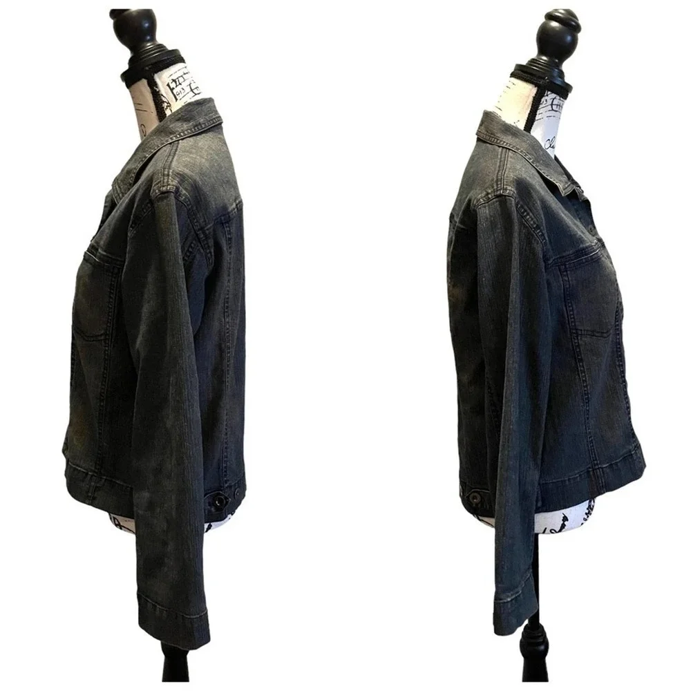 Chico’s Design Denim Jean Jacket Blue Size 1 Medium 8 Stretch Vintage Y2K